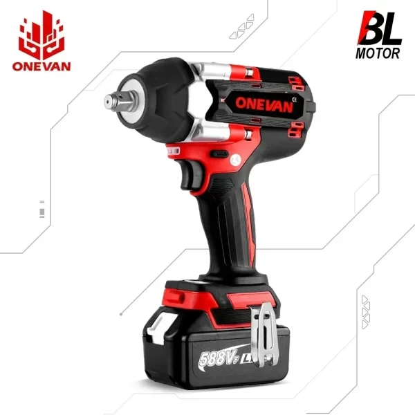 ONEVAN Brushless Electric Impact Wrench, Bateria de iões de lítio para Makita, Bateria 18V, 588VF, 1800 N.M Torque, 1/2 in, 22900mAh