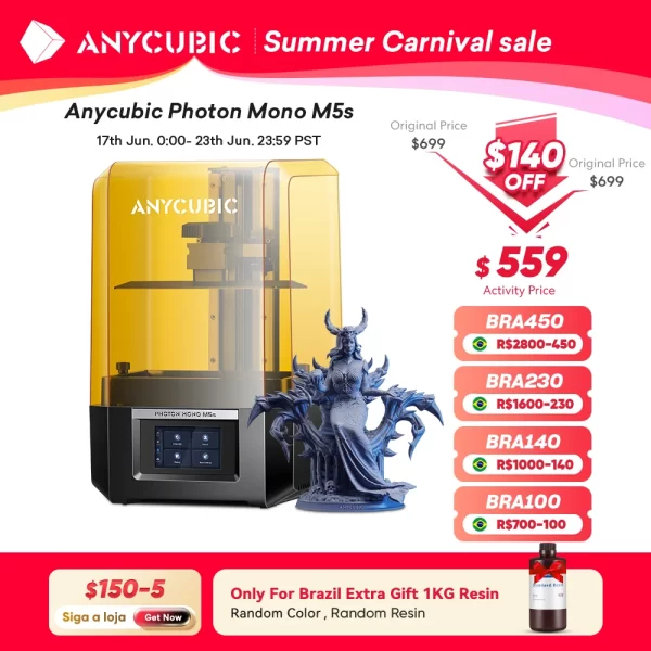 ANYCUBIC Photon Mono M5s 12K Resin 3D Printer 10,1 polegadas UV LCD 3D Printer Leveling-Free Impressão 3D inteligente de alta velocidade 3X mais rápida