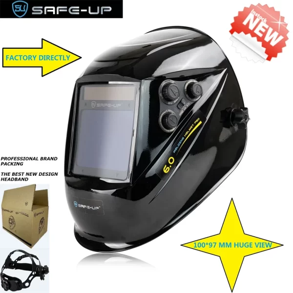 Safeup 100*97mm tamanho de visão mig mag tig verdadeira cor 4 sensores célula solar alimentado escurecimento automático máscara capacete soldagem