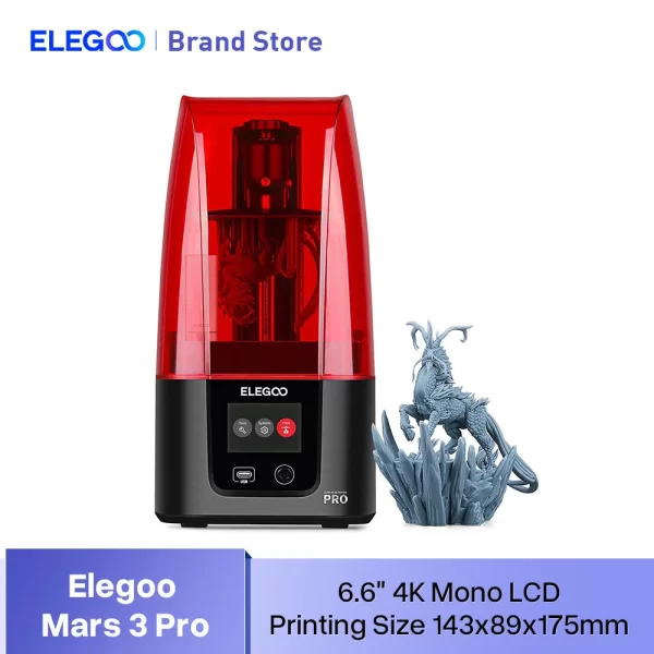 ELEGOO-MARS 3 Impressora 3D PRO MSLA, 6,66 ", LCD monocromático 4K, Fotocuração UV, Impressora 3D, Tamanho de impressão 143 × 89 × 175mm