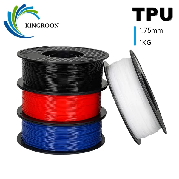 Kingroon-3D Filamento de Impressora, TPU, 1kg, 1,75mm, Macio, Flexível, Material de Impressão, Alta Resiliência, Plástico TPU, Peso Líquido