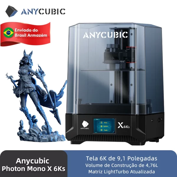 PRESALE Brasil Armazém ANYCUBIC Photon Mono X 6Ks LCD Impressora 3D 9.1 ''6K Grande Tela 3D Impressão 4.76L Construir Volume UV Resina SLA Impressoras 3D