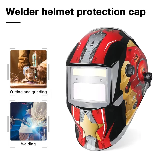 Máscara de solda elétrica anti-UV ajustável, Capacete de escurecimento automático Capacete de lente para máquina de solda