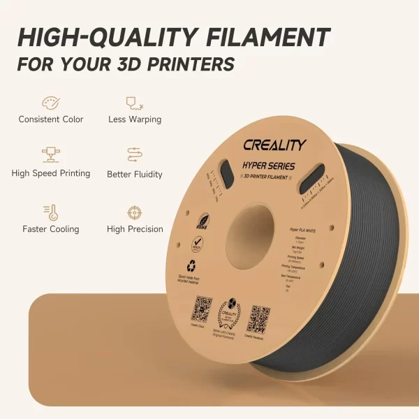 Creality-Filamento PLA para Impressora 3D, Hyper PLA, Alta Velocidade, 30-600mm por kg, Spool PLA, FDM, FDM, 1,75mm, 1kg