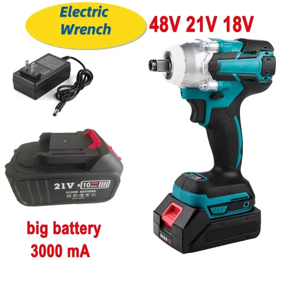 Chave de impacto elétrica com luz LED, 2 em 1, sem escova, sem fio, ferramentas elétricas, adaptar-se à bateria Makita, 48V, 21V, 18V, 1,2 Polegada