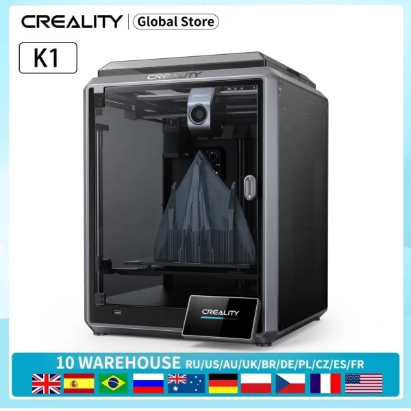 CREALITY-K1 Impressora com Nivelamento Automático, Impressão de Alta Velocidade, Extrusora Direta Dual-Gear, Max Flow Hotend, 3D, 600mm por s, 32mm por s