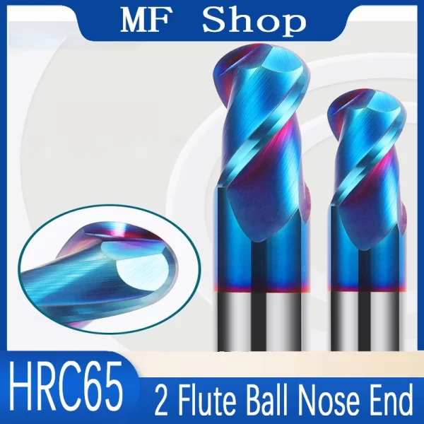 Alta dureza bola nariz final moinho, carboneto de tungstênio cortador, CNC Router Bit, ferramenta de trituração, R0.5, 6mm, 8mm, 10mm, 12mm, Metal, HRC65, HRC70