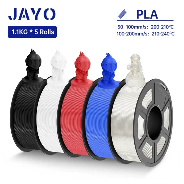 JAYO-Filamento PLA Colorido, Material de Impressão 3D, Nenhuma Bolha para FDM, Presente DIY, 1,75mm, 5Rolls, 100%