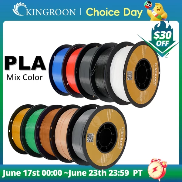 Kingroon-PLA filamento de plástico para impressora 3D, impressão 3D, misturar cores, transporte local, padrão, 1kg por rolo, 1.75mm, 5 kg, 10kg, Pla