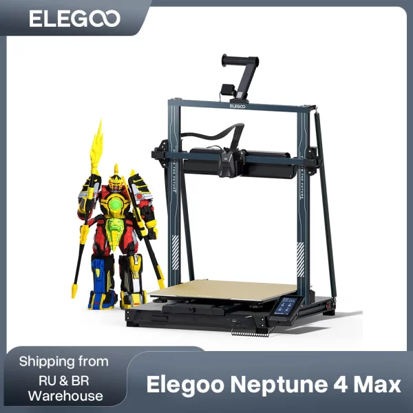 ELEGOO-NEPTUNE 4 MAX Impressora 3D FDM com Klipper, Velocidade de impressão até 500 mm/s, Volume de Construção Massivo, 420x420x480mm