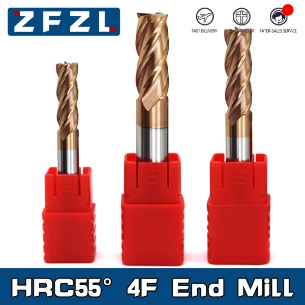Carboneto Hrc55 final moinho, 1 a 20mm, 4 flautas, fresa, revestimento de liga, ferramenta de corte de aço tungstênio, cnc