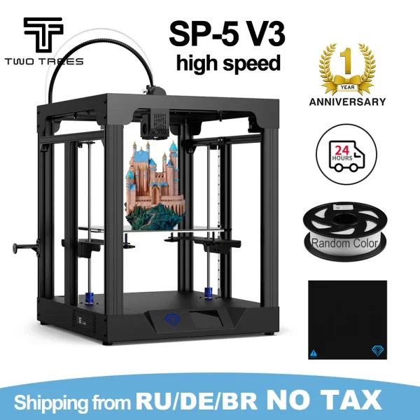 Twotrees-alta velocidade impressora 3D, núcleo de impressão, nivelamento automático, extrusora direta, eixo Z duplo, tamanho grande, XY 350 m/s, SP-5, V3