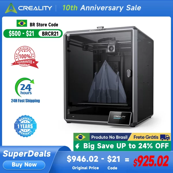 Creality K1 Max impressora 3D com câmera AI LiDAR, mãos-livres duplas, nivelamento automático, extrusora direta de engrenagem dupla, velocidade de impressão 600 m/s