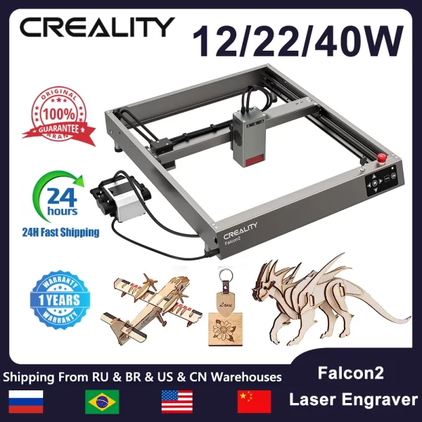 Creality Falcon 2 Gravador a Laser, Alta Precisão, Assistência a Ar, Gravador CNC, Máquina de Cortar, Madeira, Metal, Acrílico, Couro, 40W, 22W, 12W