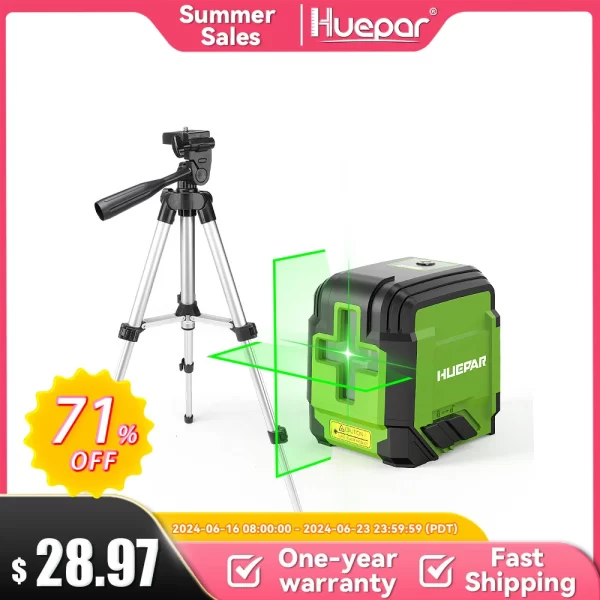 Huepar-Linha Cruz Nível Laser, 0.65m Tripé, 2 Linhas, Alemanha Osram, Laser Auto-Nivelante, Horizontal e Vertical, Ferramentas de Nivelamento