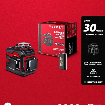 YEVOLT-Ferramentas de Medição, 3 Aviões, Vigas Verdes, 360, 12 Linhas, 3D, Horizontal e Vertical, Auto-Nivelamento, YVGLL4XS12