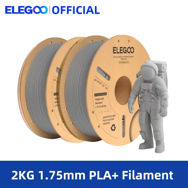 ELEGOO-PLA mais o grupo do filamento, plástico, impressoras 3D do FDM, precisão dimensional, +/- 0.02mm, 2 PCes * 1kg, 2kg, 1.75mm