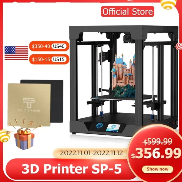 Impressora 3D Touch Kit com Eixo Z Duplo, Impressora Extrusora, Tamanho de Impressão, XY, SP-5, V1.1, FDM, TMC2225 PEI, 300x300x330mm