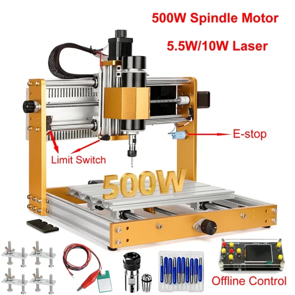Alumínio CNC 3018 Plus2.0 Kit Quadro, Madeira Router, NEMA17 Stepper Motor, Offline PCB Fresagem Máquina De Gravura, 500W Spindle