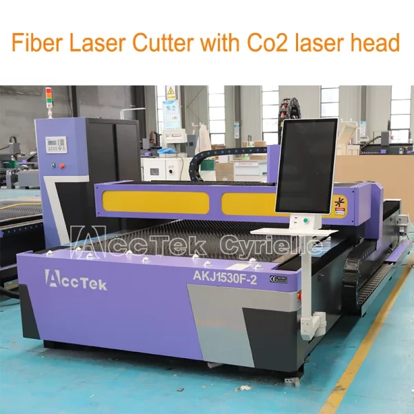 AccTek-máquina de corte combinada do laser da fibra do CNC, cortador do laser do CO2, 150W, 1000W para o metal e o metaloide