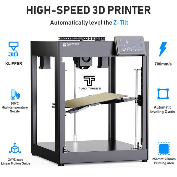 Twotrees-SK1 Impressora 3D de alta velocidade, impressão rápida, três eixos Z, nivelamento automático, trilho de guia linear, engrenagem dupla, extrusora direta, 700mm, s