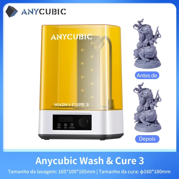 Anycubic Wash and Cure 3 Modelo Impresso Máquina de Lavar e Curar, Limpeza Tamanho 165*100*165mm para Impressora LCD SLA Resina 3D