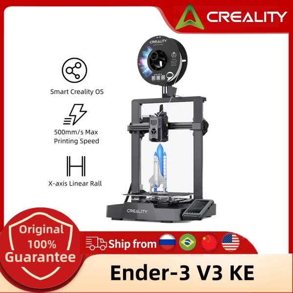 Impressora 3D Creality Ender-3 V3 KE Impressão de alta velocidade de 500 mm/s conectada para controle inteligente Trilho linear de eixo X com nivelamento automático