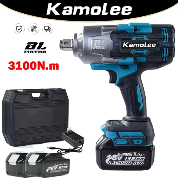Kamolee Brushless Chave Elétrica, Impacto Sem Fio, Handheld Ferramenta Elétrica para Makita 18V Bateria, 3100NM, 3 ", 4"