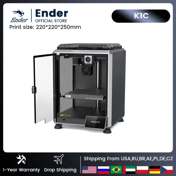 Impressora 3D rápida do Creality-K1C, 600mm, s, extrusora inteiramente metálica com câmera do AI, terno para a fibra do carbono, 220x220x250mm