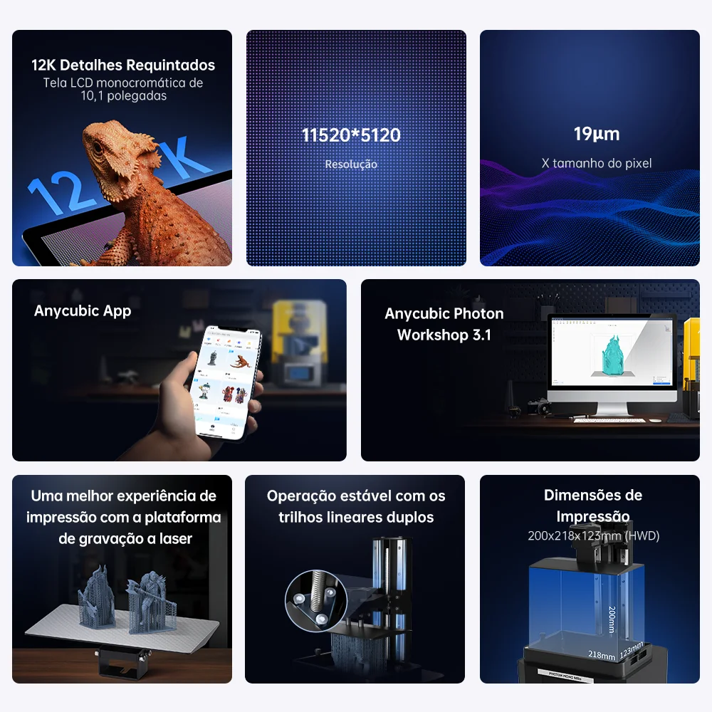ANYCUBIC-Impressora 3D Photon Mono M5, Resina 12K, 10.1 ", UV, LCD, Plataforma gravada a laser, Contraste 480:1, 200x218x123mm - Image 2