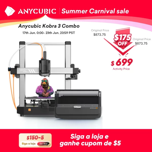 ANYCUBIC-Impressora 3D FDM Multicolorida, Combo K3, Velocidade Máxima de Impressão de 600 mms, Tamanho da Construção 250mm x 250mm x 260mm, Impressão em 4 a 8 cores