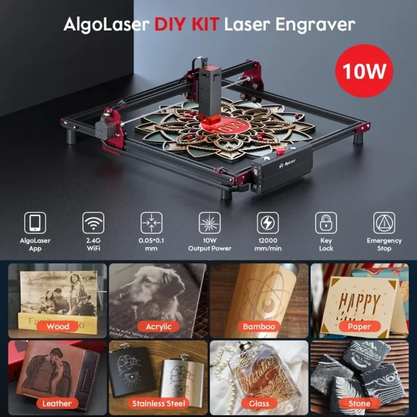 AlgoLaser-Controle de App Sem Fio Mini Gravador A Laser, Ferramenta De Carpintaria, Poderosa Máquina CNC De Mesa, Impressora Assistida A Ar, 10W