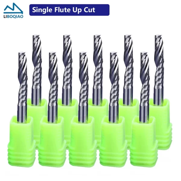 Única flauta espiral fresa, CNC End Mill, Router Bit para madeira acrílica, Up Cut, 3.175mm, 4mm, 5mm, 6mm, 8mm, 10mm, 12mm, PCes 10