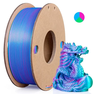 3D Silk PLA Printer Filament, Triple Color, Impressão, Rosa, Vermelho, Céu, Azul, Verde, 3 em 1, 250g, 1.75mm