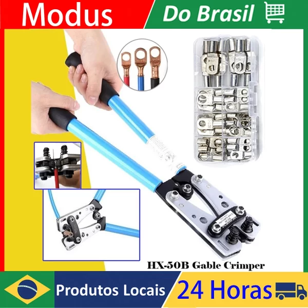 Alicates de crimpagem para cabo Lug, compressão terminal, ferramentas manuais, HX-50B, bateria do tubo, 6 a 50mm, 60PCs