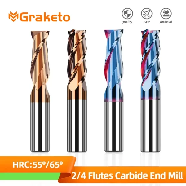 Liga de tungstênio aço moagem Carbide End Mills, Ferramenta de corte para CNC, Revestimento Flat End Mill, 4 flautas, HRC55, 65