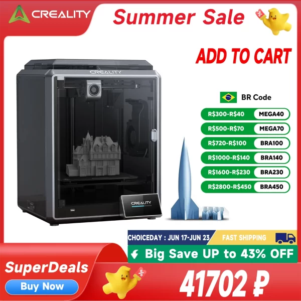 Creality-K1 Impressora 3D de alta velocidade, Nivelamento Automático, Refrigerador de Ventiladores Duplos, Sensor G, Suave, Mãos Livres, Atualização 600mm, s, 0,1mm