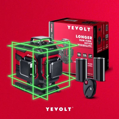 YEVOLT-Nível Laser Verde, YVGLL4XS16DP, 4 Avião, 4D, 16 Linhas, Trabalho Todo o Dia, Auto-Nivelamento, Medição, Ferramentas Horizontais e Verticais