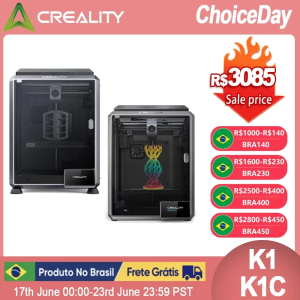 CREALITY-K1 Speed Print Impressora 3D, 600mm, s, Dual-Gear, Extrusora Direta, 220x220x250mm, para Creality K1C