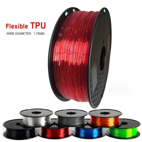 Filamento azul preto vermelho do cabo flexível elástico 1.75g 500g do rolo do material de borracha do filamento 250mm da impressora 3d de tpu para a impressão 3d