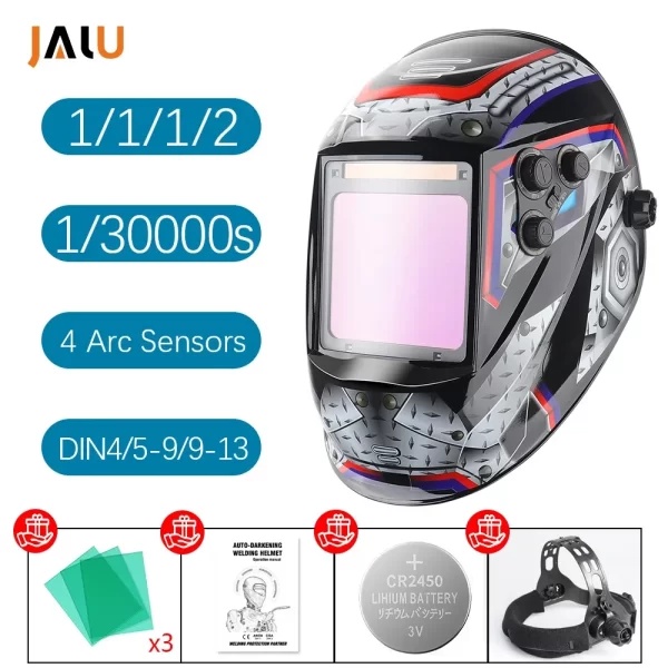 Capacete de solda com escurecimento automático, tampa de solda, sensor de 4 arcos para óculos TIG MMA, 1112