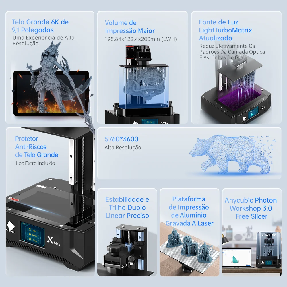 Anycubic-Impressora 3D Photon Mono X 6Ks, 9.1 ", 6K LCD, SLA, UV, Resina, Tamanho de impressão - Image 2