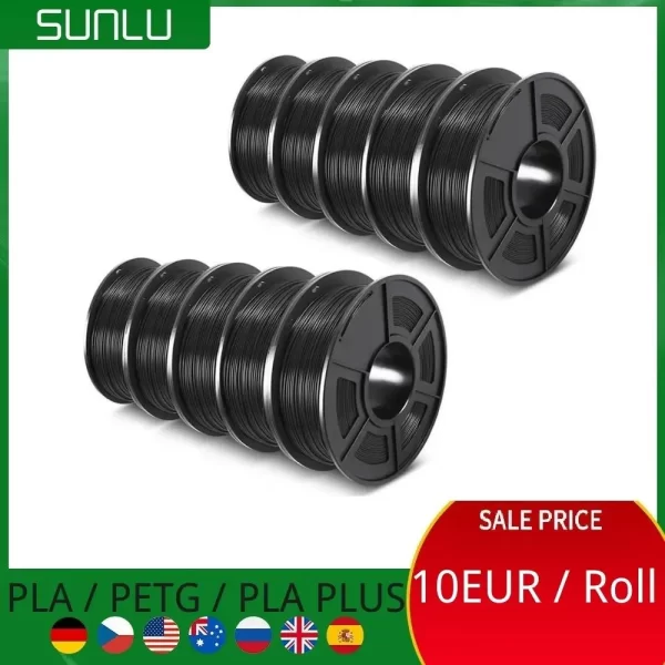 O pla de sunlu petg mais filamentos 10 rola o filamento 3d 1kg/rolo 1.75mm 100% linhas do filamento acima ordenadamente para a impressão 3d da ue eua