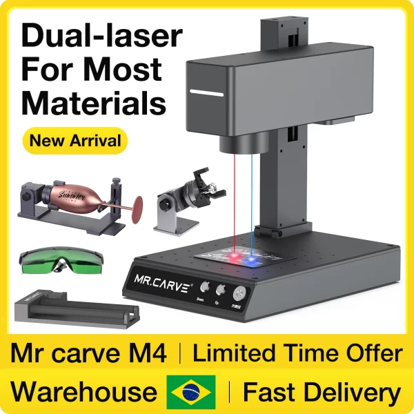 DAJA-M4 PRO Máquina de marcação de fibra, gravador a laser duplo portátil para todas as jóias materiais, madeira, metal, plástico, couro, vidro, anel