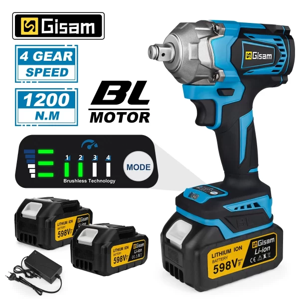 Brushless Electric Impact Wrench, 1200 N.M Torque, chave de fenda sem fio, Ferramentas elétricas para Makita 18V Bateria, 1/2"