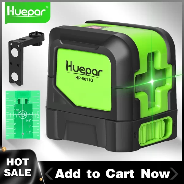 Huepar-laser verde autonivelador com 2 linhas, vertical e horizontal, com base magnética