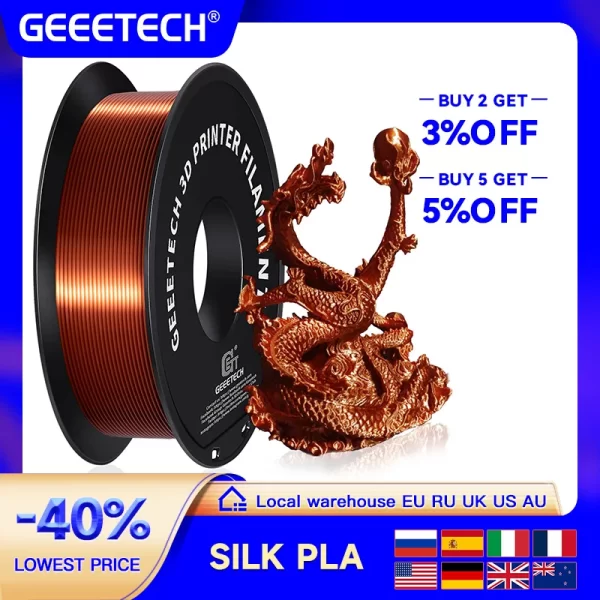 Fio de seda 1kg 1.75mm do filamento do pla 3d de geeetech material da impressora 3d recargas da cópia, pacote rápido do vácuo da entrega