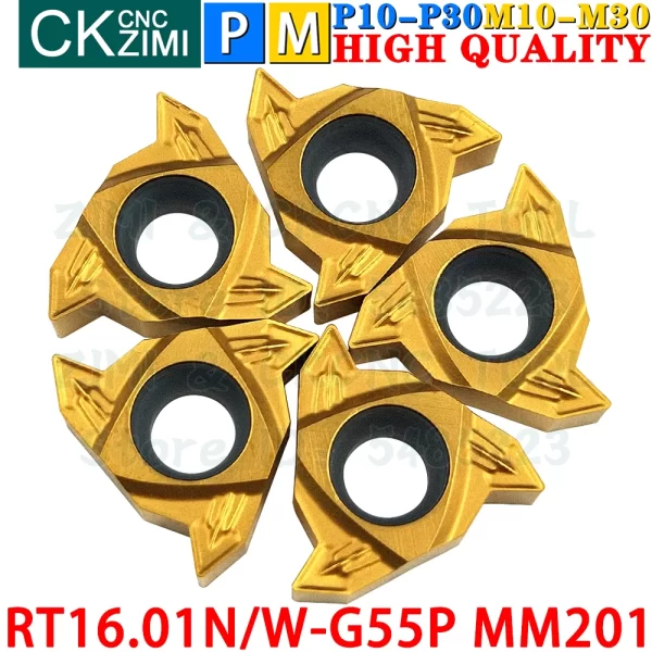 RT16.01N-G55P MM201 RT16.01W-G55P MM201 pastilhas de metal duro Esquerda direita Pastilhas rosqueadas externas internas Ferramentas RT16.01W RT16.01N G55P 16IR 16ER G55 Ferramentas de torneamento CNC de metal