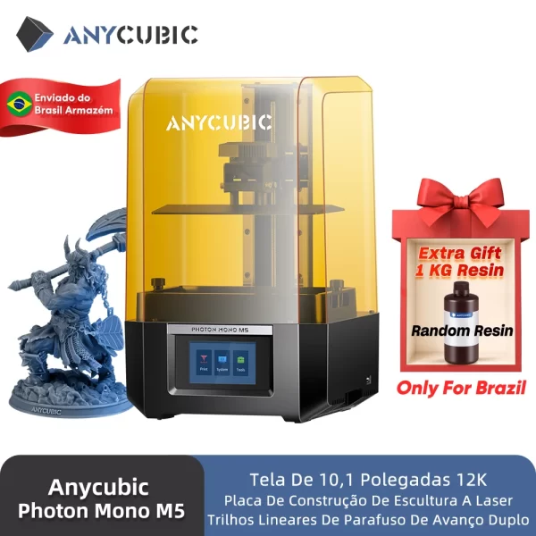 ANYCUBIC-Impressora 3D Photon Mono M5, Resina 12K, 10.1 ", UV, LCD, Plataforma gravada a laser, Contraste 480:1, 200x218x123mm