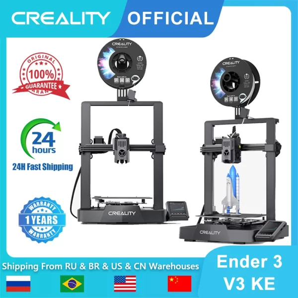 Creality ender 3 v3 ke impressora 3d, com 500 m/s max, impressão rápida, nivelamento automático, extrusora sprite, trilho linear de eixo x